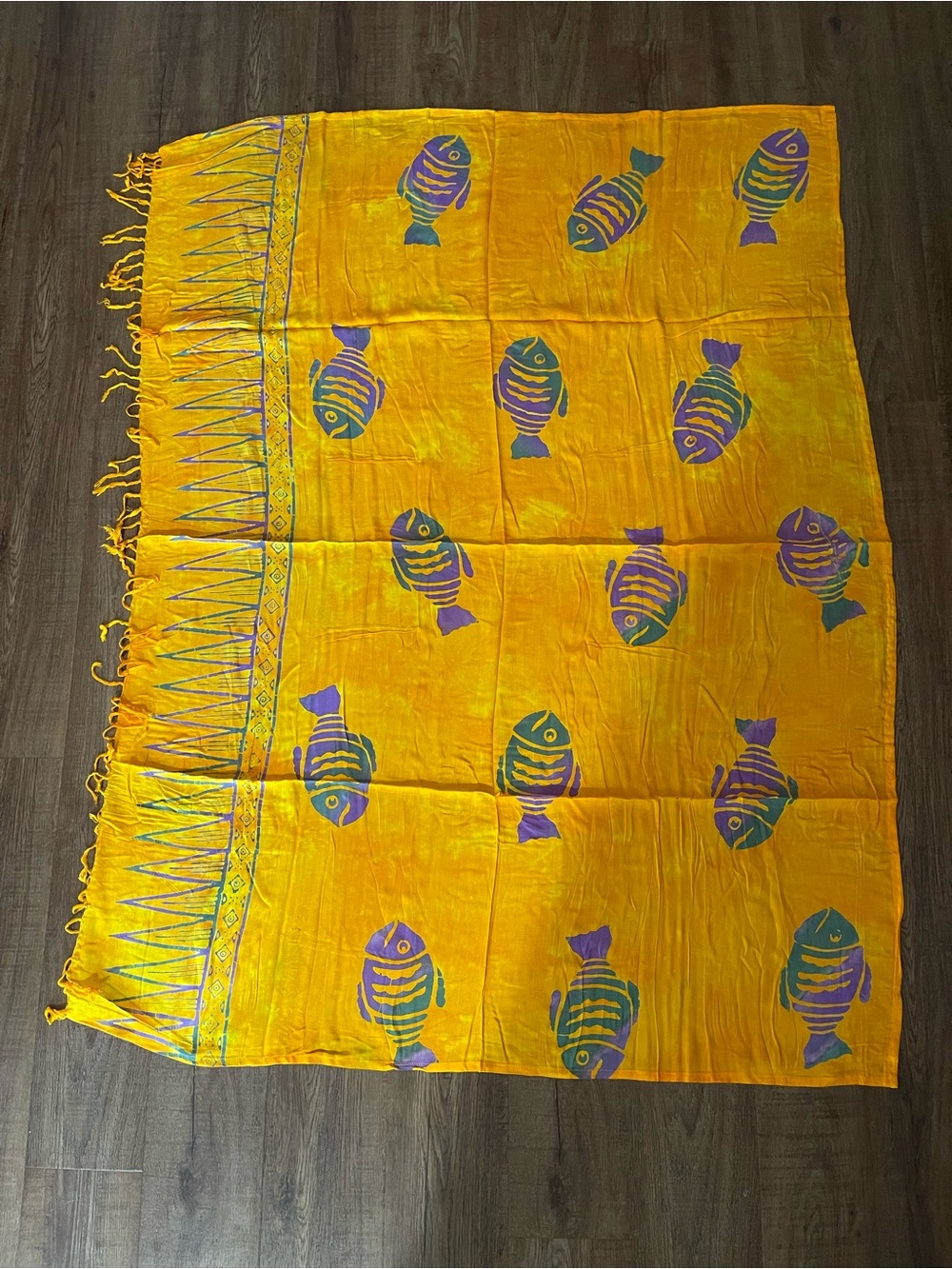 Bright Yellow Fish Print Sarong Wrap